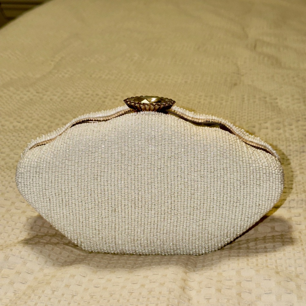 Elegant White Seashell Beaded Evening Clutch Bridal/Bachelorette/Wedding